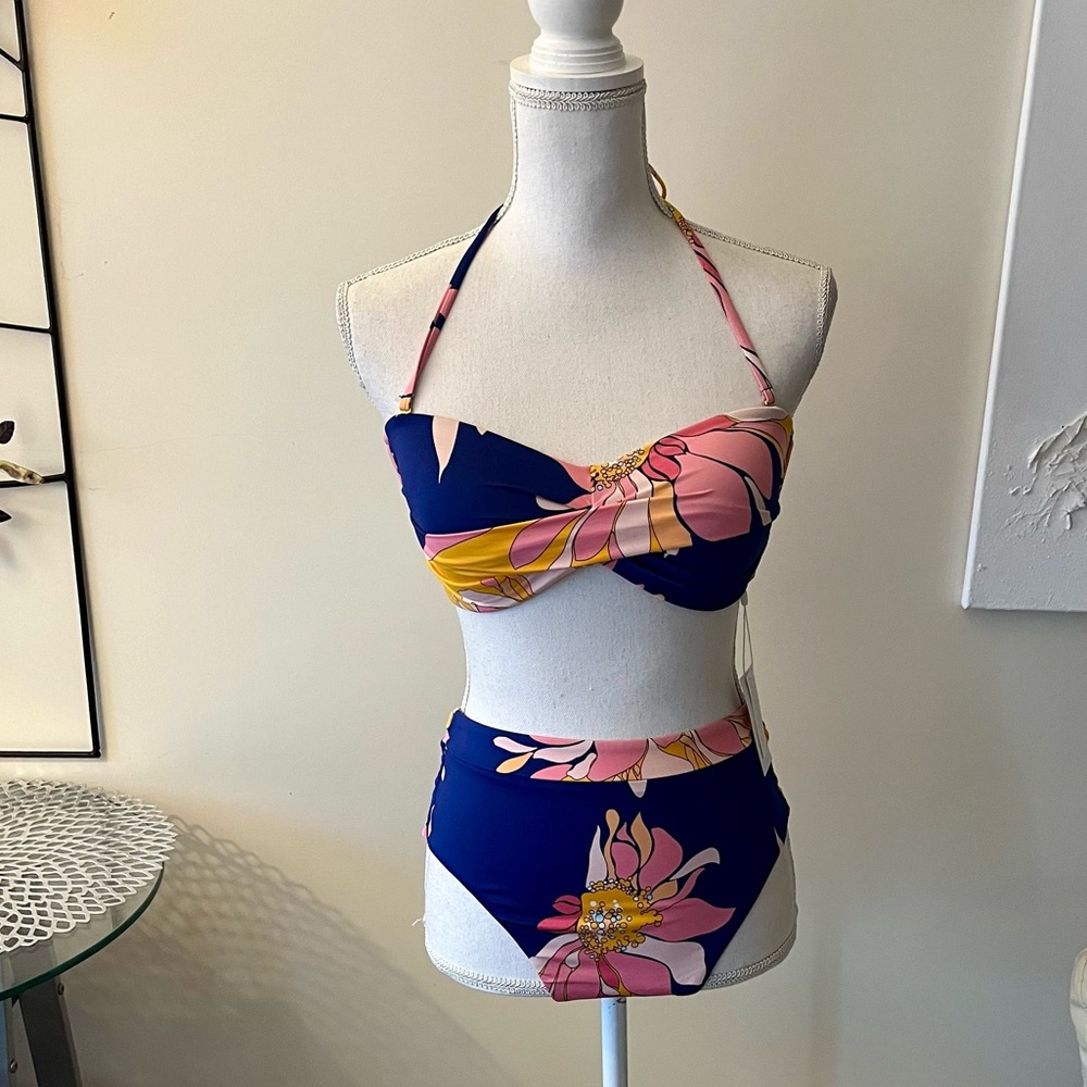 Trina Turk High Waist 2PC Breeze Bandeau Swimsuit Bathing Suit Womens Sz 10 NWT - Picture 6 of 10